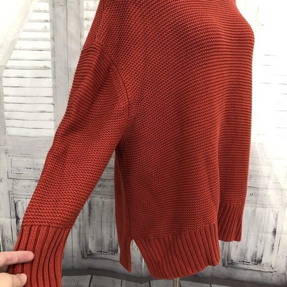 French Connection Size Large Orange Oversized Mock Neck Sweater Pullover Heavy - Picture 6 of 9